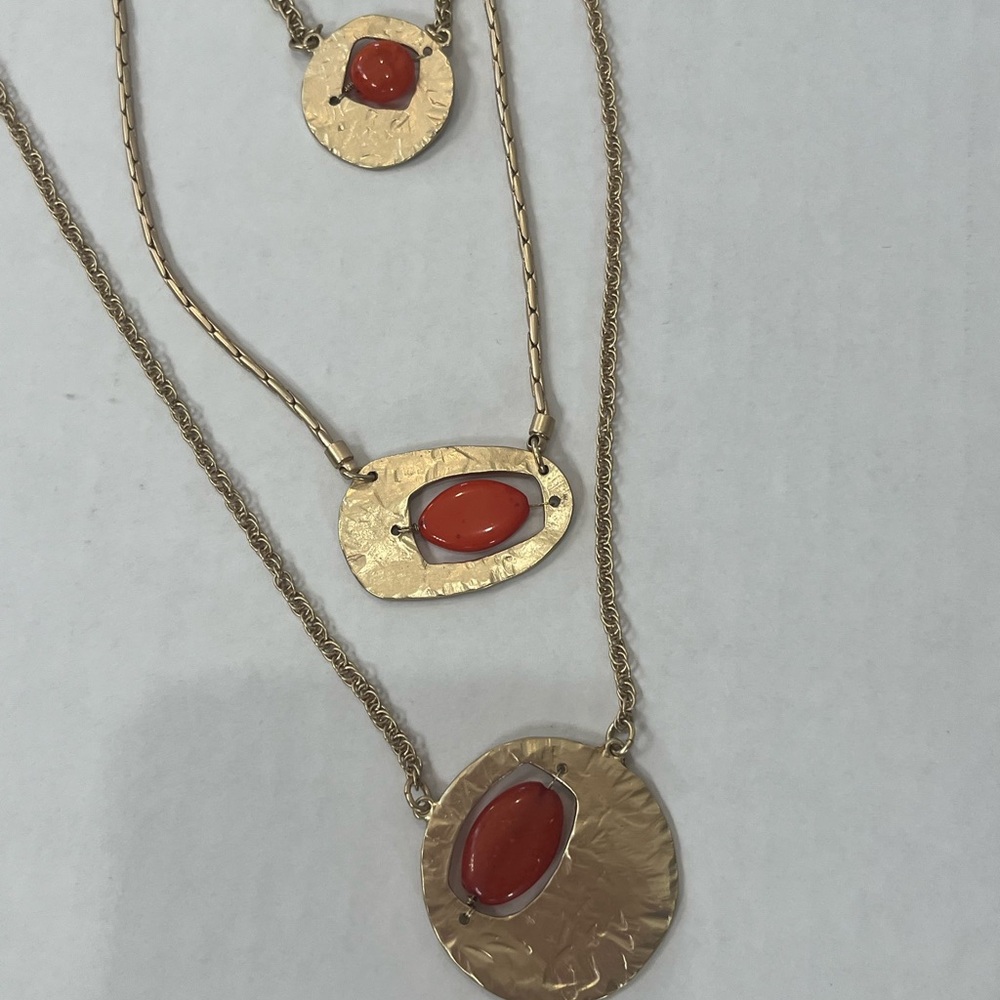 Chico's Gold Necklace Set with Red Accents